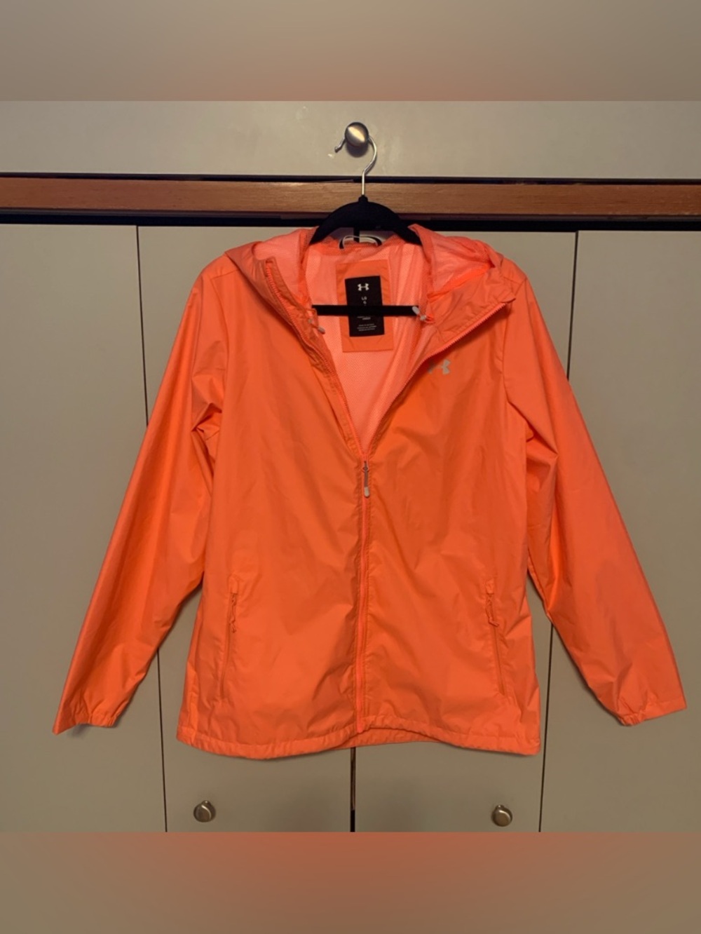 Under Armour UA Storm Forefront Hooded Rain Jacket Coral Windbreaker Large L